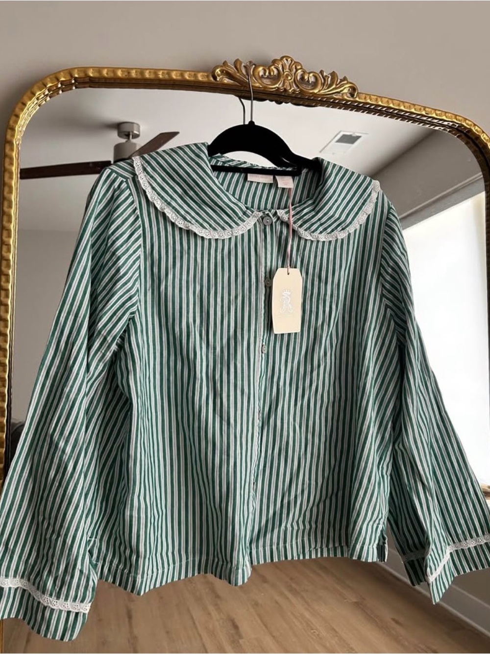 Green Striped Lace-Trim Top by Rachel Ashwell